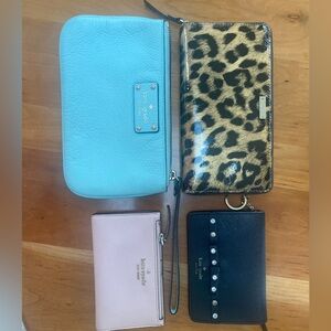Kate Spade lot 4 Wristlet and Leopard Wallet Set pink black guc